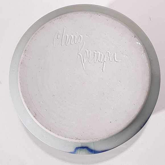 Handcrafted Ceramic Lidded Jar By Chris Krueger With Abstract Green & Blue Brush - Picture 6 of 7